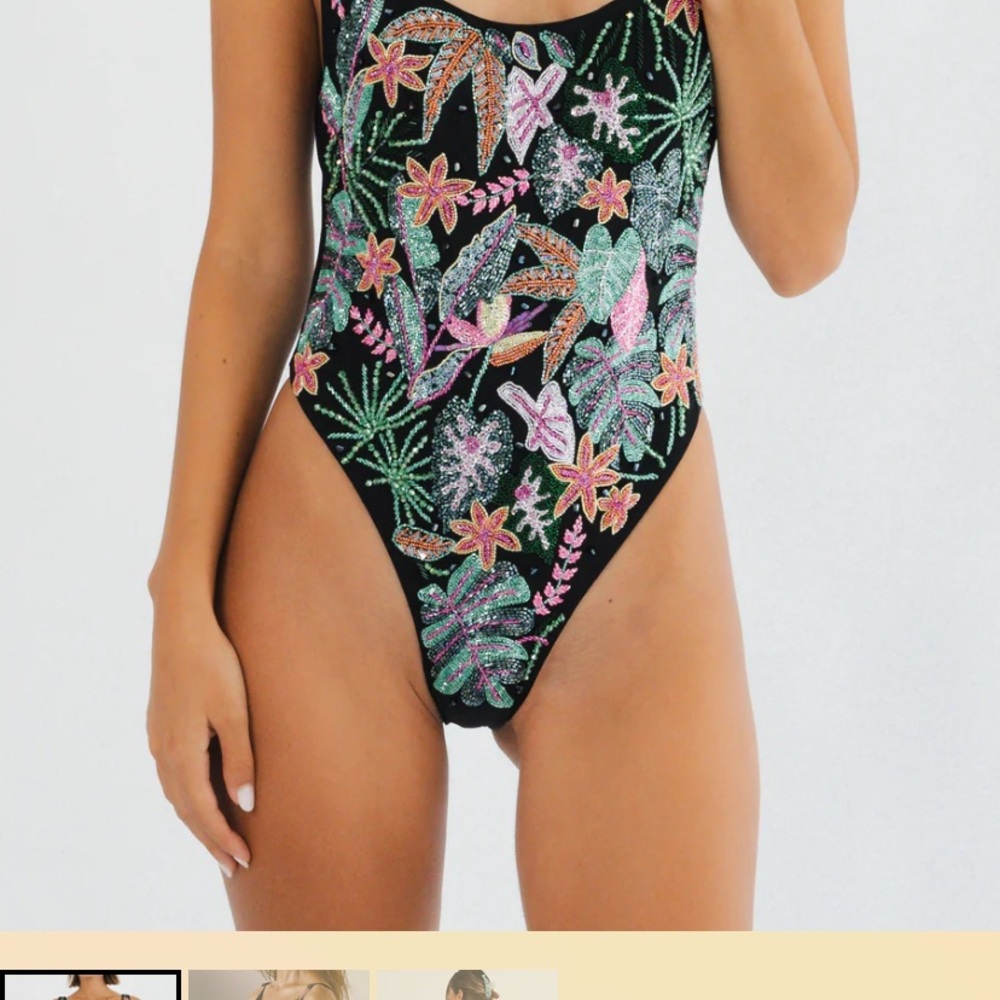 Oceanus | Misty Tropical High Leg Swimsuit Black